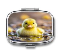 Cute Ducks Pill Box 2-Compartment Portable Travel Square Pill Case Daily Pill Holder with Store Vitamins Pocket Medicine Organizer for Office Home Fish Oil
