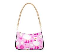 Cute Ducks Pink Bows Tote Handbag Womens Ladies Shoulder Bag Floral Zipper Evening Clutch Purse with Chain Strap