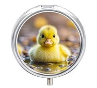Cute Ducks Round Pill Box Cute Small Fish Oil Cases Portable 3 Compartment Pill Boxes Round Pill Case with Mirror for Vitamins Medication Supplements Gift