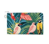 Cute Ducks Wallet for Men Women Canvas Coin Purse Zippered Change Holder with Secure Closure, Tropical Birds and Plant Leaf, One Size