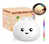 Cute Dumpling Night Light, Rechargeable Changing LED Night Light for Kids, Anxiety Sensory Squeeze Lights, Portable Soft Silicone Kawaii Touch Nights Lamp for Nursery, Bedroom