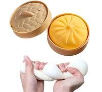 Cute Dumpling Squishy Stress Ball, Soft Squeeze Decompression Toy, Fidget Toy with Mini Steamer, Office Home Anxiety Relief Tool (Yellow)