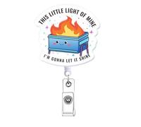 Cute Dumpster Fire Badge Reel Retractable for Nurse, This Little Light of Mine I'm Gonna Let It Shine Funny Nursing Badge Holder, Fun Nurse Gifts, RN PCT LPN CNA Medical Nursing Student Badge Clip