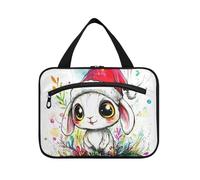 Cute Dwarf Rabbit Hanging Make up Bag for Women with Hook, Designer Portable Toiletry Bags for Trip Essentials Traveling maletín para maquillaje L