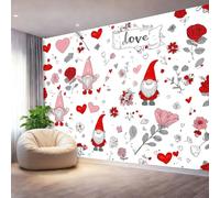 Cute Dwarves Hearts Romantic Wall Mural Wallpaper, Non Self Adhesive Paste The Wall Mural for Living Room Bedroom, Red Gray High Definition Art Wall Decor - 400 x 280 cm (W x H)