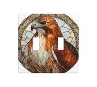 Cute Eagle Stained Glass Double Gang Toggle Light Cover Wall Plate Switch Decor Standard Size - 11.4x11.4cm