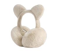 Cute Earmuffs - Short Plush | Headband Cover | Noise Cancelling Headphones | Foldable Windproof Winter Earmuffs with Bear Design for Women, Skiing, Snow, Cold, Running, Pajamas, Co