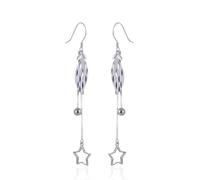 Cute Earrings for Women, Dangle Earrings for Women Silver Leaf and Star 69.6X7.5mm for Sister Wedding Jewelry Simple