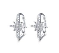 Cute Earrings for Women, Earrings Silver Clip on Cubic Zirconia Eight Pointed Star 8.8X12mm for Aunt Wedding Jewelry Upgrade