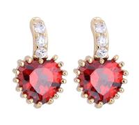 Cute Earrings for Women, Gold Earring Stud Red Heart Cubic Zirconia 10mm for Sister Anniversary Jewelry Classic