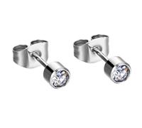 Cute Earrings for Women, Stainless Steel Earrings Studs Silver Round with Cubic Zirconia for Wife Engagement Jewelry Classic