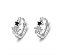 Cute Earrings, Silver Earrings Hoop Cubic Zirconia Three Stars 10.5X6mm for Women Valentines Day Jewelry Fashion