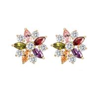 Cute Earrings Studs, Gold Studs Earrings Flower Shape with Cubic Zirconia 15X15mm for Women Anniversary Jewelry Fashion