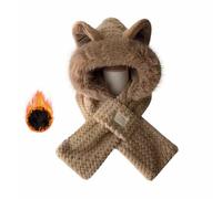 Cute Ears 2 In 1 Hat And Scarf Integrated Ear Windproof Cap Scarf Winter Hat Scarf Set For Women Hat Gloves Set Cute Animals Hat Outdoor Winter Warm Hat And Scarf Set (khaki)