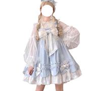Cute Ears Casual Lolita Cute Dress, Kawaii Teens Japanese Style Sweet Ruffle Hem Princess Cosplay Party Dress, Blue, L