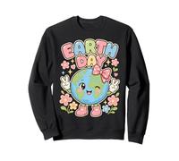 Cute Earth Day Planet Character Graphic Smiling Globe Peace Sweatshirt