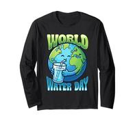 Cute Earth Drinking Water World Water Day Conservation Long Sleeve T-Shirt