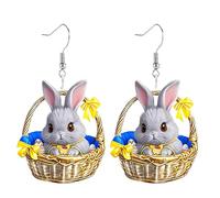 Cute Easter Basket Rabbit Egg Acrylic Dangle Drop Creative Earrings for Women Cartoon Sweet Animals Lightweight Bow Ribbon Bunny Hook Dangling Earring Funny Party Holiday Spring Festival Jewelry Gift