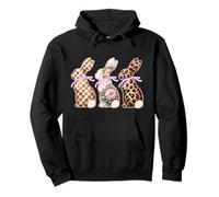 Cute Easter Bunnies Coquette Bow Easter Day Leopard Floral Pullover Hoodie