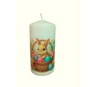 Cute Easter Bunny and Eggs in Basket Decorative Pillar Candle Festive Spring Home Decor Unscented Wax Candle Animal Lovers