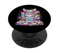 Cute Easter Bunny Baseball Rainbow Paint Ice Cream Drip kids PopSockets Adhesive PopGrip