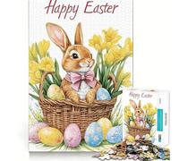 Cute Easter Bunny Basket 1000 Piece Jigsaw Puzzles for Teenagers Jigsaw Mental Skill Clear Color Enjoyable Challenge Home Decor (38x26cm)