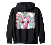 Cute Easter Bunny Bubble Gum Girl Leopard Pattern Kawaii Art Zip Hoodie