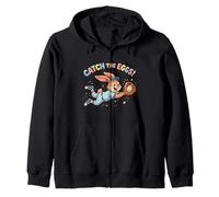 Cute Easter Bunny Diving Catch The Eggs Baseball Bunny kids Zip Hoodie