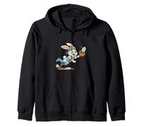 Cute Easter Bunny Diving Catch The Eggs Baseball Bunny kids Zip Hoodie