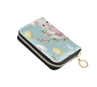 Cute Easter Bunny Egg Blue Wallet Women Leather RFID Blocking Credit Card Wallets Scan Proof Zipper Wallet with Coin Pocket
