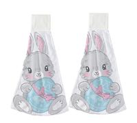 Cute Easter Bunny Egg Hanging Tea Towels With Loop for Kitchen, Microfiber Bath Towel Set of 2, Soft Absorbent Decor Bath Towels Bathroom Towel Coffee Tea Kitchen Handle