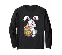 Cute Easter Bunny Holding Big Colorful Egg Long Sleeve T-Shirt