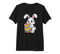 Cute Easter Bunny Holding Big Colorful Egg Premium T-Shirt