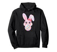 Cute Easter bunny in glasses blowing a bubble gum Girl Kid Pullover Hoodie