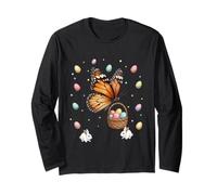 Cute Easter Bunny Rabbit with Eggs Whimsical Butterfly Art Long Sleeve T-Shirt