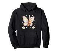 Cute Easter Bunny Rabbit with Eggs Whimsical Butterfly Art Pullover Hoodie