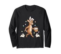 Cute Easter Bunny Rabbit with Eggs Whimsical Deer Design Long Sleeve T-Shirt