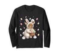 Cute Easter Bunny Rabbit with Eggs Whimsical Deer Design Long Sleeve T-Shirt