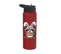 Cute Easter Bunny Raccoon with Big Cookie Stainless Steel Insulated Water Bottle