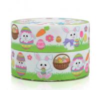Cute Easter Bunny Ribbon 2m x 22mm - Bunny & Chick Themed Pastel Decorative Ribbon - Spring Craft Ribbon for Gift Wrapping, Wreath Making, Easter Baskets, Cards & DIY Decorations