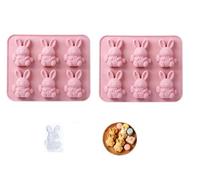Cute Easter Bunny Silicone Mold - 6-Cavity 3D Ice Cube Dessert Mold, 3D Rabbit Shape Moulds,Easy Release & Non-Stick Easter Bunny Silicon Molds for DIY Candy,Ice Cube Trays, Soap,Chocolate (2pcs)