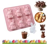 Cute Easter Bunny Silicone Mold, 6-Cavity 3D Rabbit & Highland Cow Ice Cube & Dessert Mold,Easy Release Non-Stick Easter Bunny Silicon Molds,DIY Baking Molds for Cake Decoration,Festival Party (Pink)