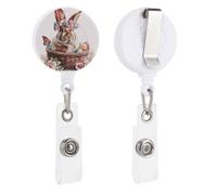 Cute Easter Bunny Sitting in A Floral Basket Retractable Badge Holder Reel Clip ID Card Holder for Doctor Nurse Student Office Worker