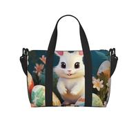 Cute Easter Bunny Water-Resistant Crossbody Travel Bag, Large Carry-On with Adjustable Strap, Multi-Compartment Weekender for Gym, Travel, Outdoor