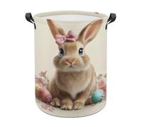 Cute Easter Bunny with A Pink Bow Laundry Baskets Laundry Hamper Waterproof Foldable Storage Bin Dirty Clothes Laundry Basket for Living Room Bathroom