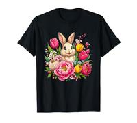 Cute Easter Bunny with Colorful Spring Flowers T-Shirt