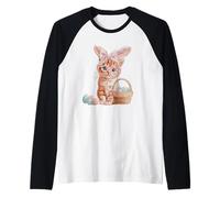Cute Easter Cat Bunny Rabbit Ears Pink Heart Glasses Kitten Raglan Baseball Tee