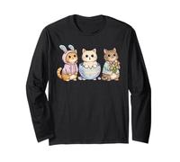 Cute Easter Cats Trio Bunny Hoodie Kitten Spring Holiday Art Long Sleeve T-Shirt