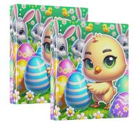 Cute Easter Chick 1-1/2 Inch Binders 3 Ring, D Ring Binders with 3 Interior Pockets Decorative Three Ring Binder for School Office Supplies, 2 Pack