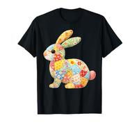 Cute Easter Day Bunny Glasses Floral Patchwork Spring Rabbit T-Shirt
